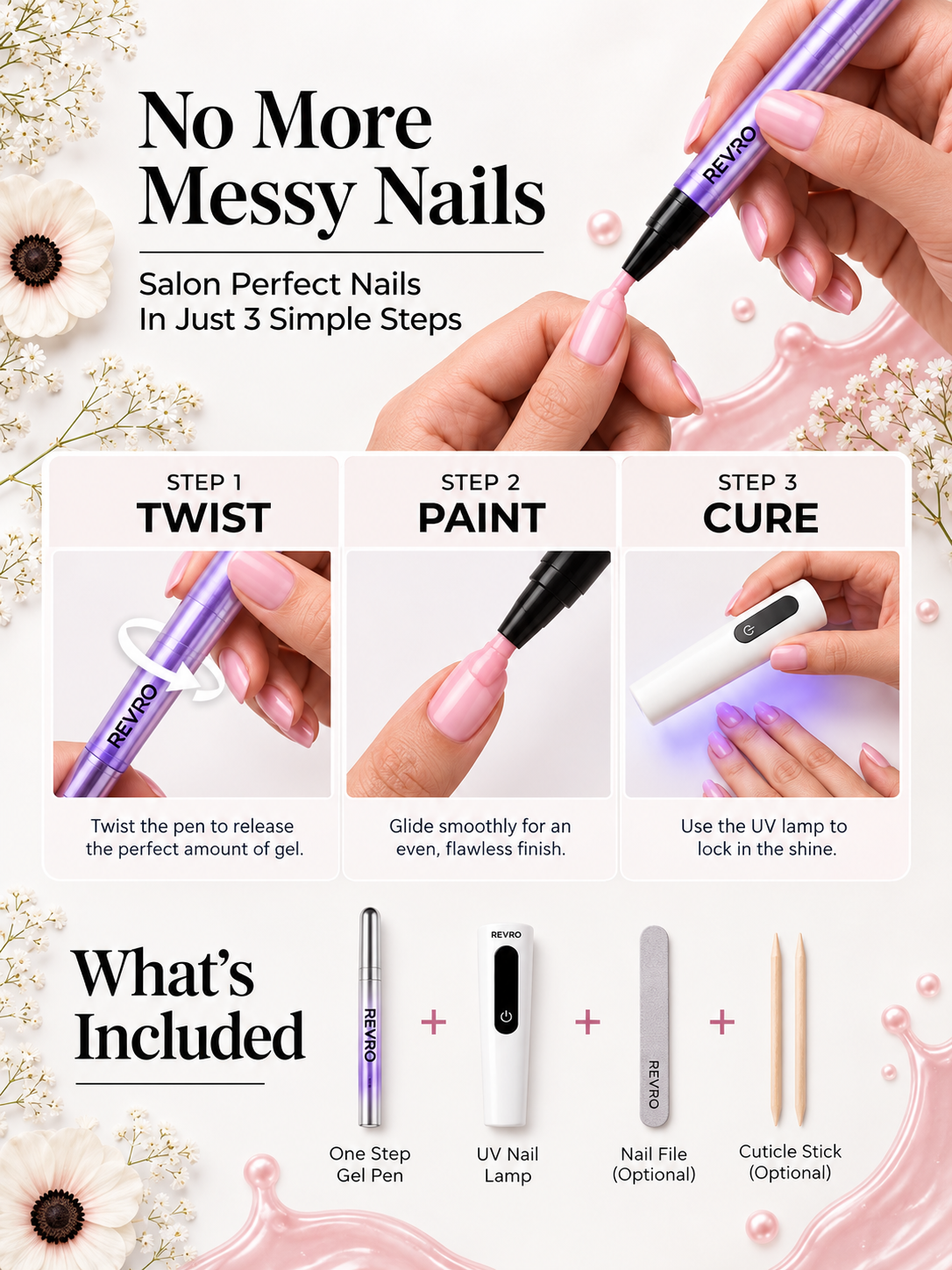 REVRO™ 3-in-1 Gel Nail Pen & Portable UV Curing Kit