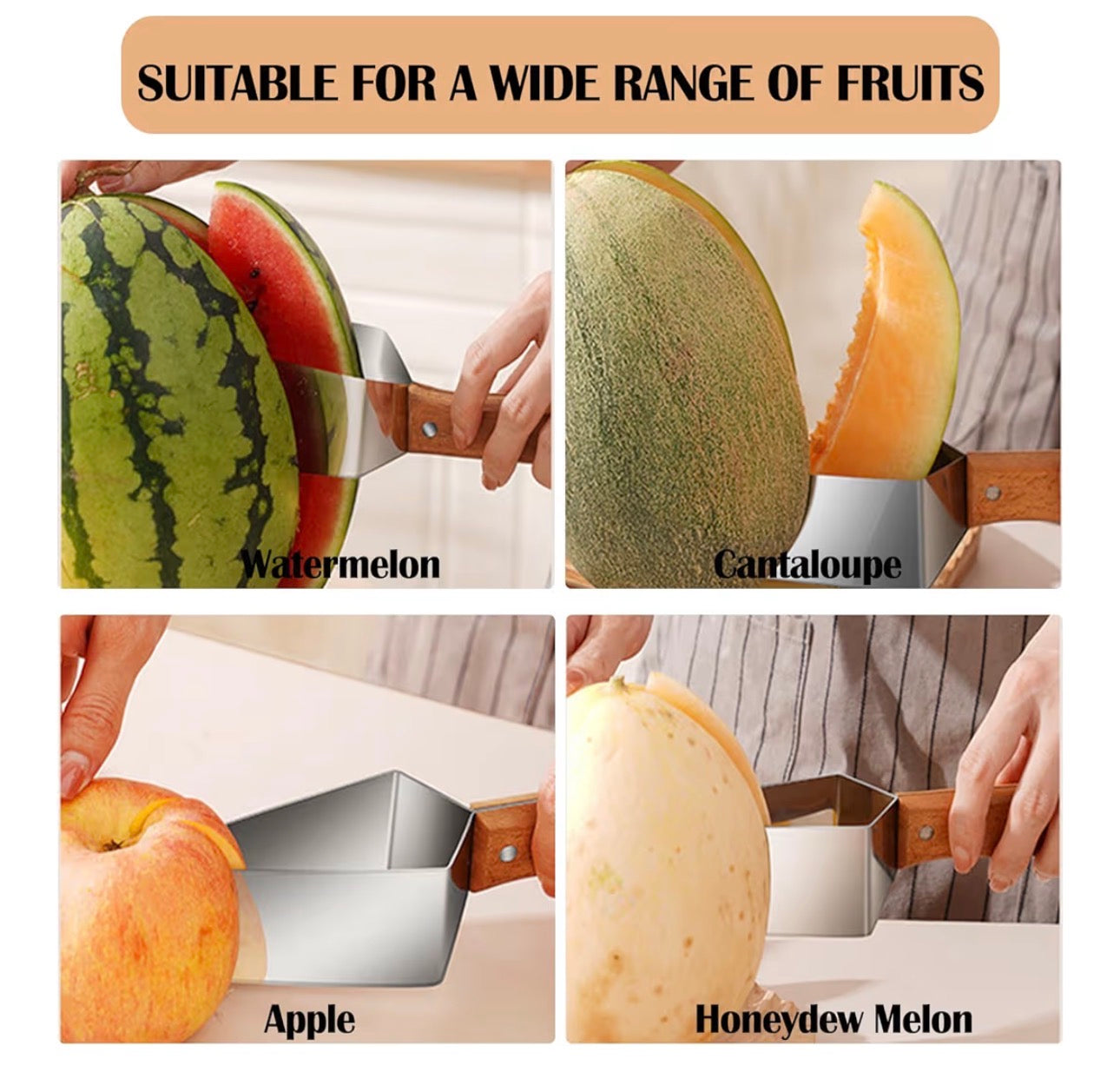 Triangle Watermelon Cutter, Stainless Steel with Wooden Handle - Melon Slicer, Fruit Cutter for Kitchen Gadgets