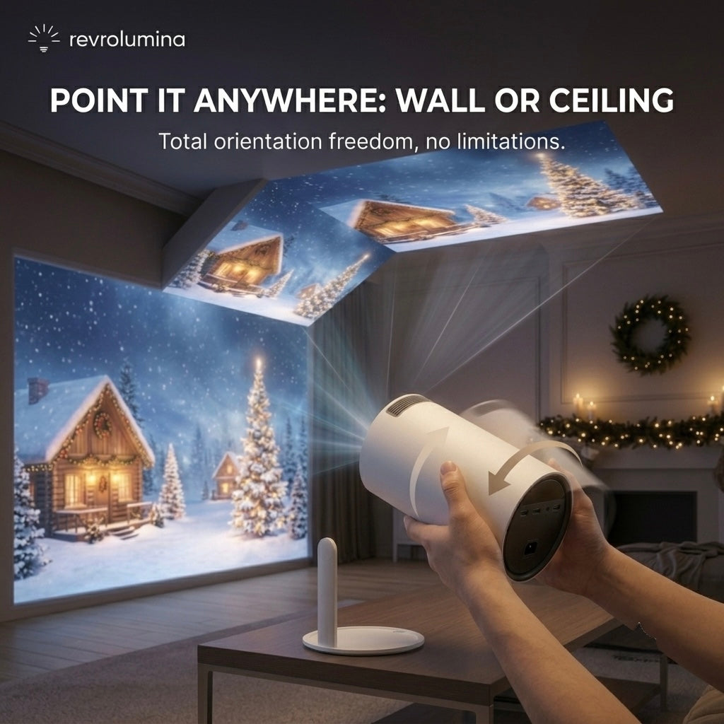 Point it at any flat wall or ceiling